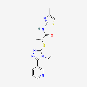 molecular formula C16H18N6OS2 B4760807 2-{[4-ethyl-5-(3-pyridinyl)-4H-1,2,4-triazol-3-yl]thio}-N-(4-methyl-1,3-thiazol-2-yl)propanamide 