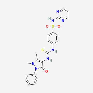 molecular formula C22H21N7O3S2 B4760931 4-({[(1,5-dimethyl-3-oxo-2-phenyl-2,3-dihydro-1H-pyrazol-4-yl)amino]carbonothioyl}amino)-N-2-pyrimidinylbenzenesulfonamide 