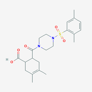 molecular formula C22H30N2O5S B4761049 6-({4-[(2,5-dimethylphenyl)sulfonyl]-1-piperazinyl}carbonyl)-3,4-dimethyl-3-cyclohexene-1-carboxylic acid 