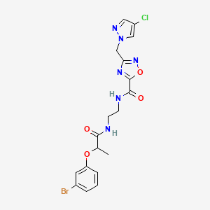 molecular formula C18H18BrClN6O4 B4761069 N-(2-{[2-(3-bromophenoxy)propanoyl]amino}ethyl)-3-[(4-chloro-1H-pyrazol-1-yl)methyl]-1,2,4-oxadiazole-5-carboxamide 