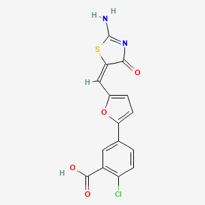 molecular formula C15H9ClN2O4S B4761118 2-chloro-5-{5-[(2-imino-4-oxo-1,3-thiazolidin-5-ylidene)methyl]-2-furyl}benzoic acid 