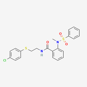 molecular formula C22H21ClN2O3S2 B4761154 N-{2-[(4-chlorophenyl)thio]ethyl}-2-[methyl(phenylsulfonyl)amino]benzamide 