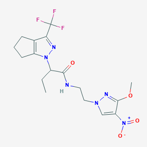 molecular formula C17H21F3N6O4 B4761156 N-[2-(3-methoxy-4-nitro-1H-pyrazol-1-yl)ethyl]-2-[3-(trifluoromethyl)-5,6-dihydrocyclopenta[c]pyrazol-1(4H)-yl]butanamide 