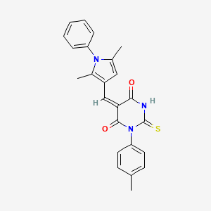 molecular formula C24H21N3O2S B4761195 5-[(2,5-dimethyl-1-phenyl-1H-pyrrol-3-yl)methylene]-1-(4-methylphenyl)-2-thioxodihydro-4,6(1H,5H)-pyrimidinedione 