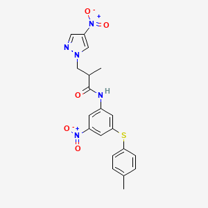 molecular formula C20H19N5O5S B4761225 2-methyl-N-{3-[(4-methylphenyl)thio]-5-nitrophenyl}-3-(4-nitro-1H-pyrazol-1-yl)propanamide 