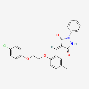 molecular formula C25H21ClN2O4 B4761240 4-{2-[2-(4-chlorophenoxy)ethoxy]-5-methylbenzylidene}-1-phenyl-3,5-pyrazolidinedione 