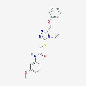 molecular formula C20H22N4O3S B476133 2-{[4-ethyl-5-(phenoxymethyl)-4H-1,2,4-triazol-3-yl]sulfanyl}-N-(3-methoxyphenyl)acetamide CAS No. 665018-99-5