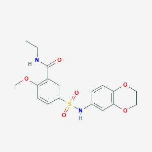 molecular formula C18H20N2O6S B4761453 5-[(2,3-dihydro-1,4-benzodioxin-6-ylamino)sulfonyl]-N-ethyl-2-methoxybenzamide 