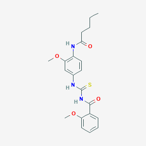 molecular formula C21H25N3O4S B4761469 2-methoxy-N-({[3-methoxy-4-(pentanoylamino)phenyl]amino}carbonothioyl)benzamide 