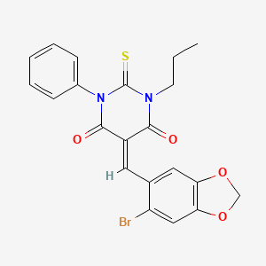 molecular formula C21H17BrN2O4S B4761484 5-[(6-bromo-1,3-benzodioxol-5-yl)methylene]-1-phenyl-3-propyl-2-thioxodihydro-4,6(1H,5H)-pyrimidinedione 