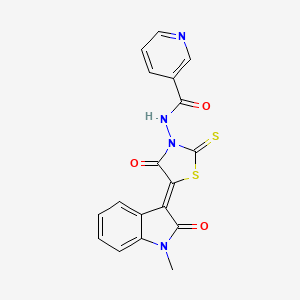 molecular formula C18H12N4O3S2 B4761497 N-[5-(1-methyl-2-oxo-1,2-dihydro-3H-indol-3-ylidene)-4-oxo-2-thioxo-1,3-thiazolidin-3-yl]nicotinamide 