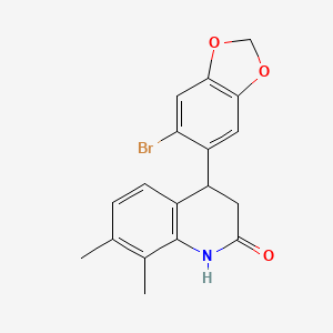 molecular formula C18H16BrNO3 B4761499 4-(6-bromo-1,3-benzodioxol-5-yl)-7,8-dimethyl-3,4-dihydro-2(1H)-quinolinone 
