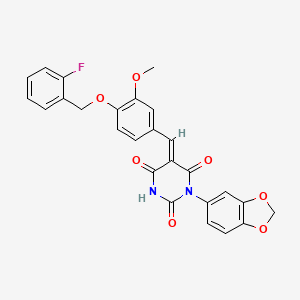 molecular formula C26H19FN2O7 B4761509 1-(1,3-benzodioxol-5-yl)-5-{4-[(2-fluorobenzyl)oxy]-3-methoxybenzylidene}-2,4,6(1H,3H,5H)-pyrimidinetrione 