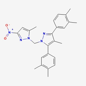 molecular formula C25H27N5O2 B4761544 3,5-bis(3,4-dimethylphenyl)-4-methyl-1-[(5-methyl-3-nitro-1H-pyrazol-1-yl)methyl]-1H-pyrazole 