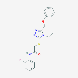 molecular formula C19H19FN4O2S B476160 2-{[4-ethyl-5-(phenoxymethyl)-4H-1,2,4-triazol-3-yl]sulfanyl}-N-(2-fluorophenyl)acetamide CAS No. 665019-08-9