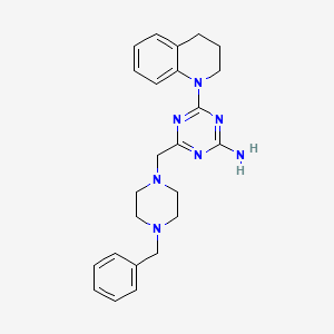 molecular formula C24H29N7 B4761662 4-[(4-benzyl-1-piperazinyl)methyl]-6-(3,4-dihydro-1(2H)-quinolinyl)-1,3,5-triazin-2-amine 