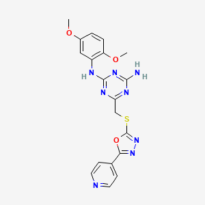 molecular formula C19H18N8O3S B4761793 N-(2,5-dimethoxyphenyl)-6-({[5-(4-pyridinyl)-1,3,4-oxadiazol-2-yl]thio}methyl)-1,3,5-triazine-2,4-diamine 