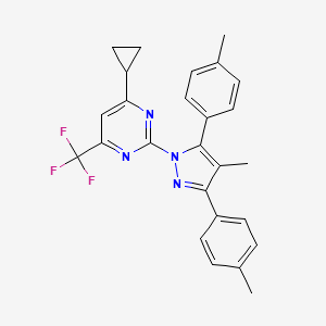 molecular formula C26H23F3N4 B4761805 4-cyclopropyl-2-[4-methyl-3,5-bis(4-methylphenyl)-1H-pyrazol-1-yl]-6-(trifluoromethyl)pyrimidine 