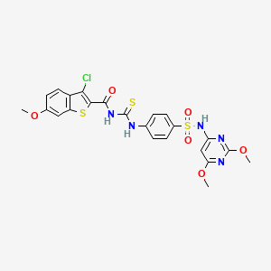 molecular formula C23H20ClN5O6S3 B4761928 3-chloro-N-{[(4-{[(2,6-dimethoxy-4-pyrimidinyl)amino]sulfonyl}phenyl)amino]carbonothioyl}-6-methoxy-1-benzothiophene-2-carboxamide 