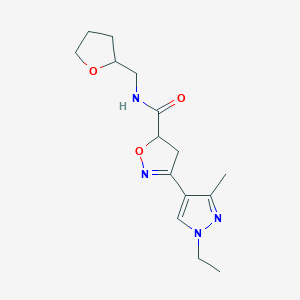 molecular formula C15H22N4O3 B4762038 3-(1-ethyl-3-methyl-1H-pyrazol-4-yl)-N-(tetrahydro-2-furanylmethyl)-4,5-dihydro-5-isoxazolecarboxamide 