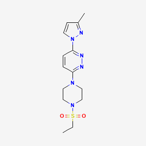 molecular formula C14H20N6O2S B4762064 3-[4-(ethylsulfonyl)-1-piperazinyl]-6-(3-methyl-1H-pyrazol-1-yl)pyridazine 