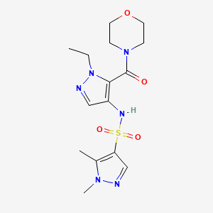 molecular formula C15H22N6O4S B4762071 N-[1-ethyl-5-(4-morpholinylcarbonyl)-1H-pyrazol-4-yl]-1,5-dimethyl-1H-pyrazole-4-sulfonamide 
