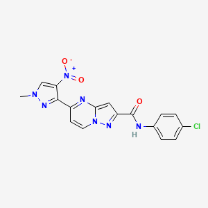 molecular formula C17H12ClN7O3 B4762118 N-(4-chlorophenyl)-5-(1-methyl-4-nitro-1H-pyrazol-3-yl)pyrazolo[1,5-a]pyrimidine-2-carboxamide 