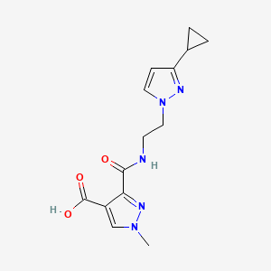 molecular formula C14H17N5O3 B4762146 3-({[2-(3-cyclopropyl-1H-pyrazol-1-yl)ethyl]amino}carbonyl)-1-methyl-1H-pyrazole-4-carboxylic acid 