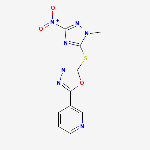 molecular formula C10H7N7O3S B4762211 3-{5-[(1-methyl-3-nitro-1H-1,2,4-triazol-5-yl)thio]-1,3,4-oxadiazol-2-yl}pyridine 