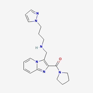 molecular formula C19H24N6O B4762222 3-(1H-pyrazol-1-yl)-N-{[2-(1-pyrrolidinylcarbonyl)imidazo[1,2-a]pyridin-3-yl]methyl}-1-propanamine 