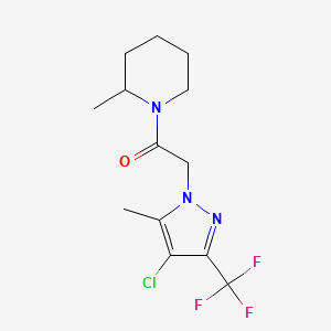 molecular formula C13H17ClF3N3O B4762226 1-{[4-chloro-5-methyl-3-(trifluoromethyl)-1H-pyrazol-1-yl]acetyl}-2-methylpiperidine 