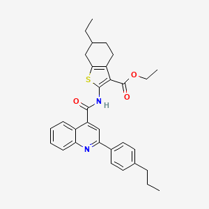 molecular formula C32H34N2O3S B4762273 ethyl 6-ethyl-2-({[2-(4-propylphenyl)-4-quinolinyl]carbonyl}amino)-4,5,6,7-tetrahydro-1-benzothiophene-3-carboxylate 