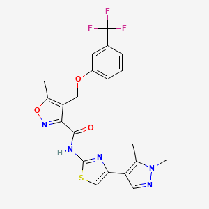 molecular formula C21H18F3N5O3S B4762296 N-[4-(1,5-dimethyl-1H-pyrazol-4-yl)-1,3-thiazol-2-yl]-5-methyl-4-{[3-(trifluoromethyl)phenoxy]methyl}-3-isoxazolecarboxamide 