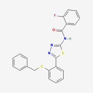 molecular formula C22H16FN3OS2 B4762339 N-{5-[2-(benzylthio)phenyl]-1,3,4-thiadiazol-2-yl}-2-fluorobenzamide 