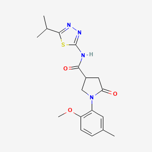 molecular formula C18H22N4O3S B4762395 N-(5-isopropyl-1,3,4-thiadiazol-2-yl)-1-(2-methoxy-5-methylphenyl)-5-oxo-3-pyrrolidinecarboxamide 