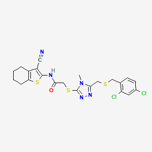 molecular formula C22H21Cl2N5OS3 B4762413 N-(3-cyano-4,5,6,7-tetrahydro-1-benzothien-2-yl)-2-[(5-{[(2,4-dichlorobenzyl)thio]methyl}-4-methyl-4H-1,2,4-triazol-3-yl)thio]acetamide 