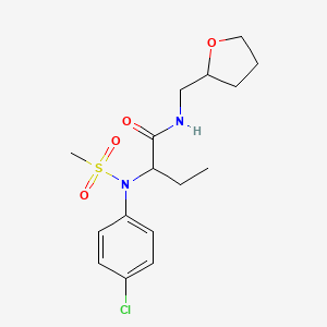 molecular formula C16H23ClN2O4S B4762511 2-[(4-chlorophenyl)(methylsulfonyl)amino]-N-(tetrahydro-2-furanylmethyl)butanamide 