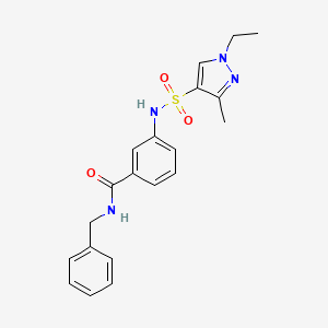 molecular formula C20H22N4O3S B4762658 N-benzyl-3-{[(1-ethyl-3-methyl-1H-pyrazol-4-yl)sulfonyl]amino}benzamide 