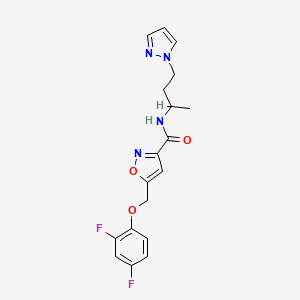 molecular formula C18H18F2N4O3 B4762799 5-[(2,4-difluorophenoxy)methyl]-N-[1-methyl-3-(1H-pyrazol-1-yl)propyl]-3-isoxazolecarboxamide 