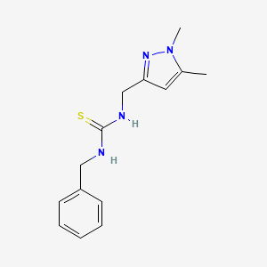 molecular formula C14H18N4S B4762895 N-benzyl-N'-[(1,5-dimethyl-1H-pyrazol-3-yl)methyl]thiourea 