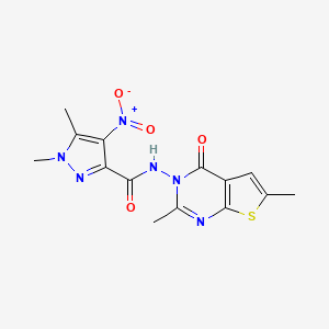 molecular formula C14H14N6O4S B4762922 N-(2,6-dimethyl-4-oxothieno[2,3-d]pyrimidin-3(4H)-yl)-1,5-dimethyl-4-nitro-1H-pyrazole-3-carboxamide 