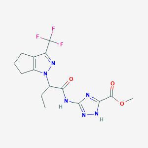 molecular formula C15H17F3N6O3 B4763090 methyl 3-({2-[3-(trifluoromethyl)-5,6-dihydrocyclopenta[c]pyrazol-1(4H)-yl]butanoyl}amino)-1H-1,2,4-triazole-5-carboxylate 