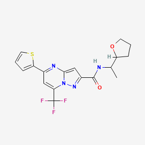 molecular formula C18H17F3N4O2S B4763110 N-[1-(tetrahydro-2-furanyl)ethyl]-5-(2-thienyl)-7-(trifluoromethyl)pyrazolo[1,5-a]pyrimidine-2-carboxamide 