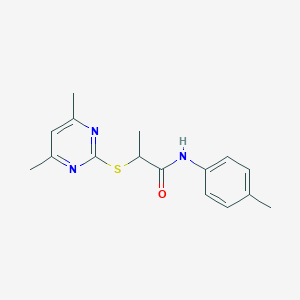 molecular formula C16H19N3OS B4763233 2-[(4,6-dimethyl-2-pyrimidinyl)thio]-N-(4-methylphenyl)propanamide 