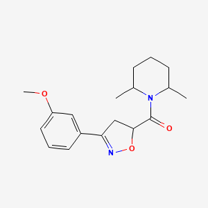 molecular formula C18H24N2O3 B4763302 1-{[3-(3-methoxyphenyl)-4,5-dihydro-5-isoxazolyl]carbonyl}-2,6-dimethylpiperidine 