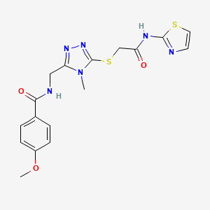 molecular formula C17H18N6O3S2 B4763356 4-methoxy-N-[(4-methyl-5-{[2-oxo-2-(1,3-thiazol-2-ylamino)ethyl]thio}-4H-1,2,4-triazol-3-yl)methyl]benzamide 