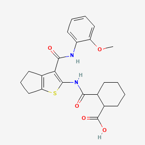 molecular formula C23H26N2O5S B4763397 2-{[(3-{[(2-methoxyphenyl)amino]carbonyl}-5,6-dihydro-4H-cyclopenta[b]thien-2-yl)amino]carbonyl}cyclohexanecarboxylic acid 