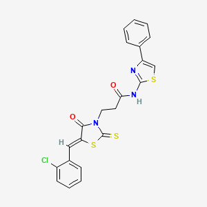 molecular formula C22H16ClN3O2S3 B4763408 3-[5-(2-chlorobenzylidene)-4-oxo-2-thioxo-1,3-thiazolidin-3-yl]-N-(4-phenyl-1,3-thiazol-2-yl)propanamide 