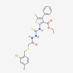 molecular formula C24H23ClFN3O3S3 B4763444 ethyl 2-{[(2-{[(2-chloro-4-fluorobenzyl)thio]acetyl}hydrazino)carbonothioyl]amino}-5-methyl-4-phenyl-3-thiophenecarboxylate 