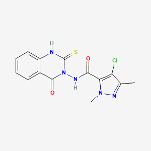 molecular formula C14H12ClN5O2S B4763482 4-chloro-N-(2-mercapto-4-oxo-3(4H)-quinazolinyl)-1,3-dimethyl-1H-pyrazole-5-carboxamide 